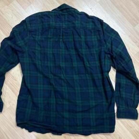 LL Bean Green and Blue Plaid Flannel Button-Up Shirt Traditional Fit - Picture 4 of 4